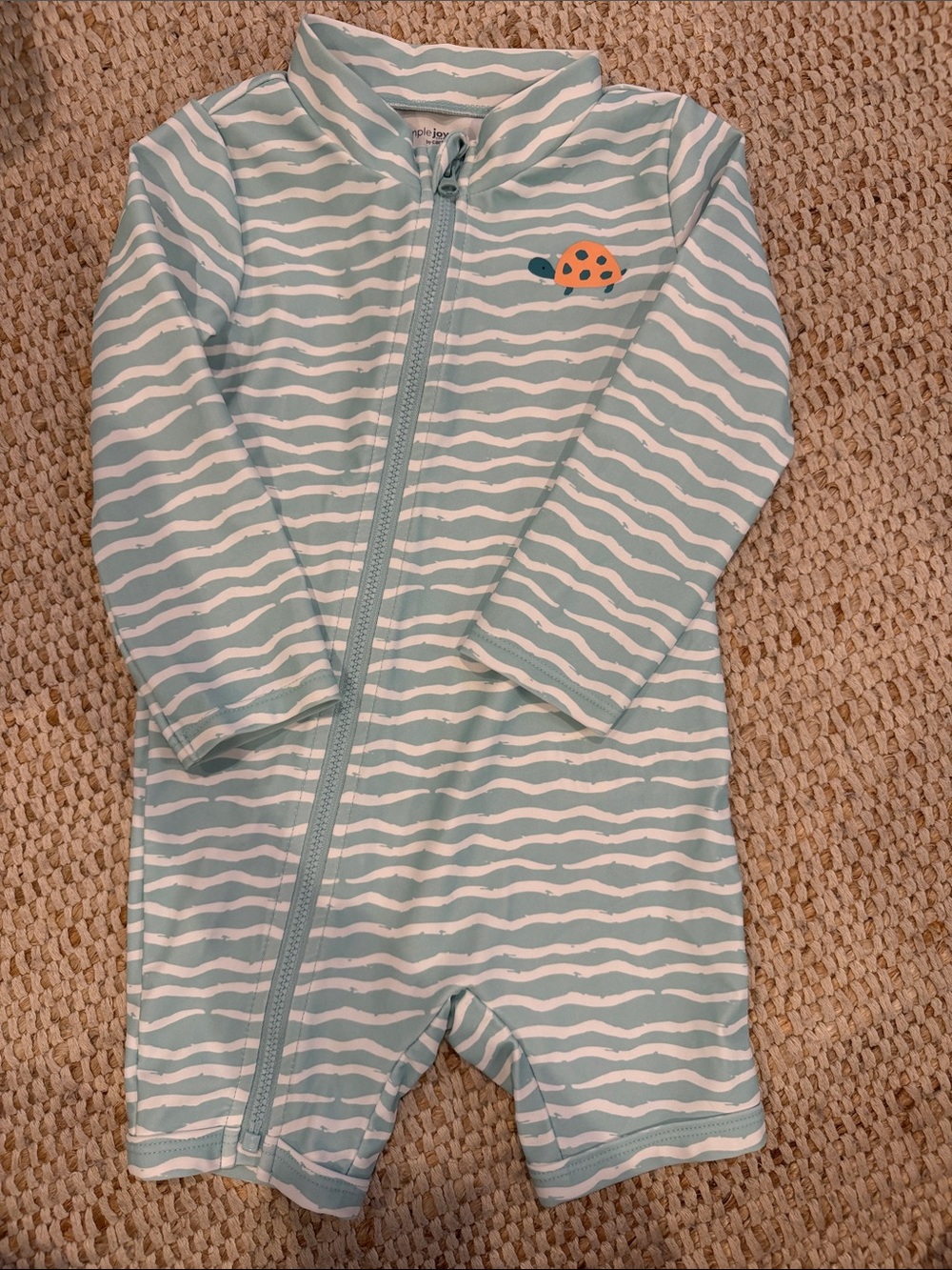 Toddler Seafoam Stripe Zipper One-Piece with Turtle
